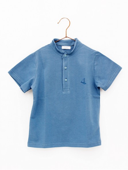 Mandarin collar piqué boy polo shirt