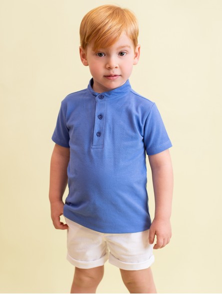 Mandarin collar piquÃ© boy polo shirt