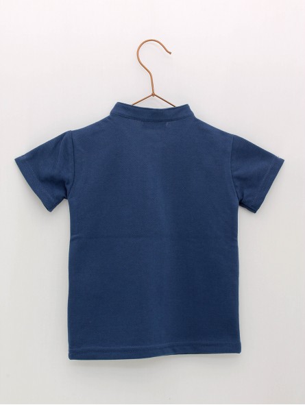 Mandarin collar piqué boy polo shirt