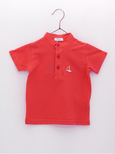Mandarin collar piqué boy polo shirt