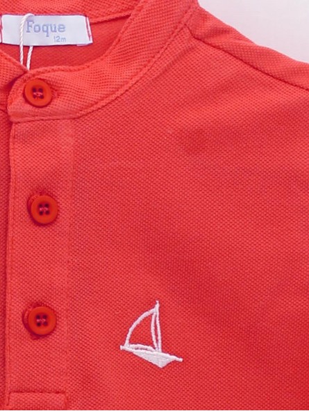 Mandarin collar piqué boy polo shirt
