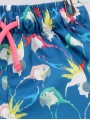 Bañador niño tejido secante estampado loros y cordon fluor a contraste