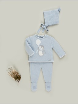 Conjunto dos piezas punto bebé niño.
