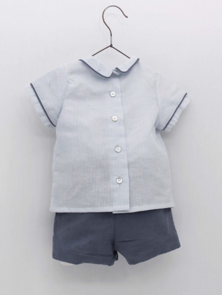 Millrayed blouse and linen pants set