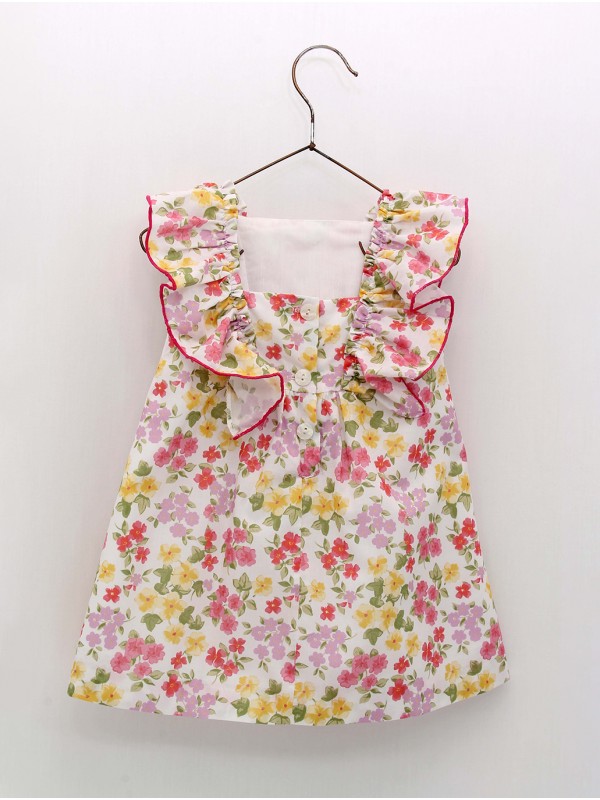 Vestido Estampado com Volantes e Laço
