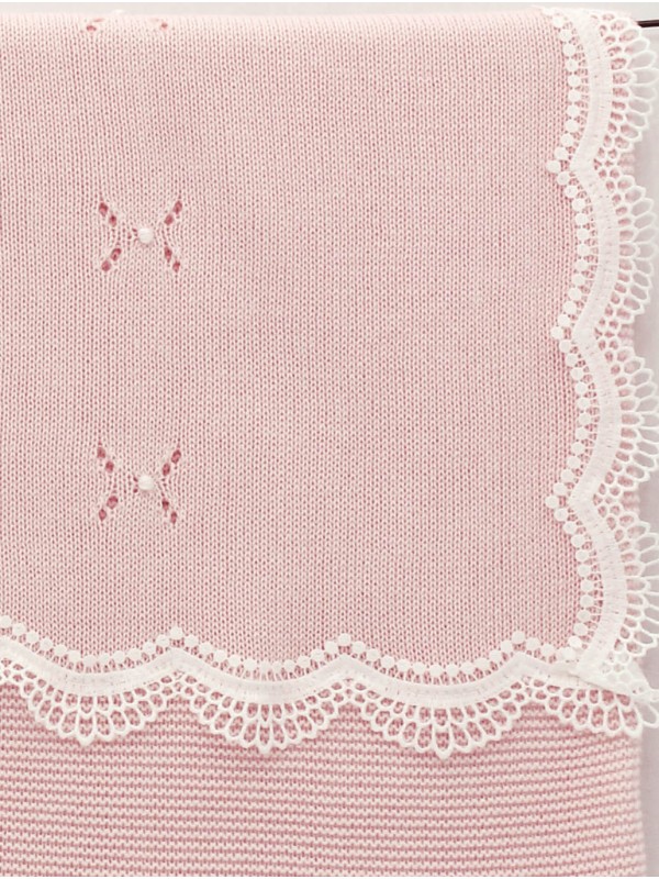 Shawl with lace and hand embroidery