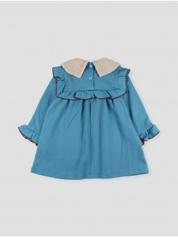 VESTIDO EN TEJIDO SUDADERA CON CUELLO BORREGUITO Y LAZO TERCIOPELO CC. STORM BLUE