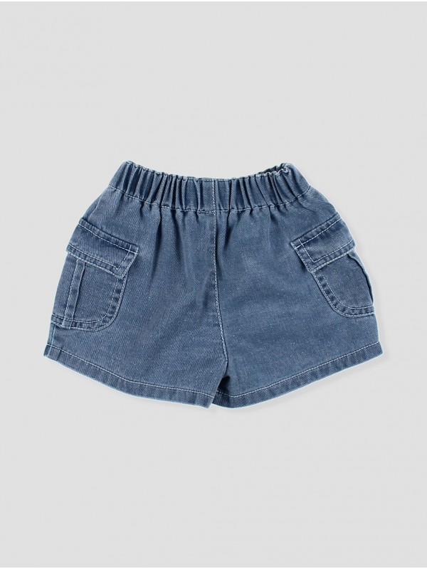 PANTALÓN CORTO JEANS CON BOLSILLOS LATERALES CC. GLOBOS