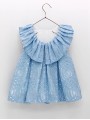 VESTIDO EN TEJIDO ENCAJE CON VOLUMEN ESPALDA ABIERTA CON VOLANTE CC. ANTONIETA