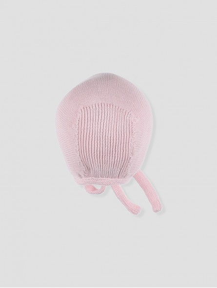 Knit baby bonnet with openwork details