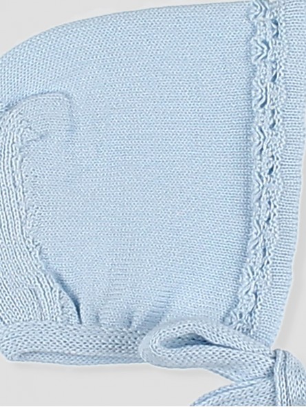 Knit baby bonnet with openwork details