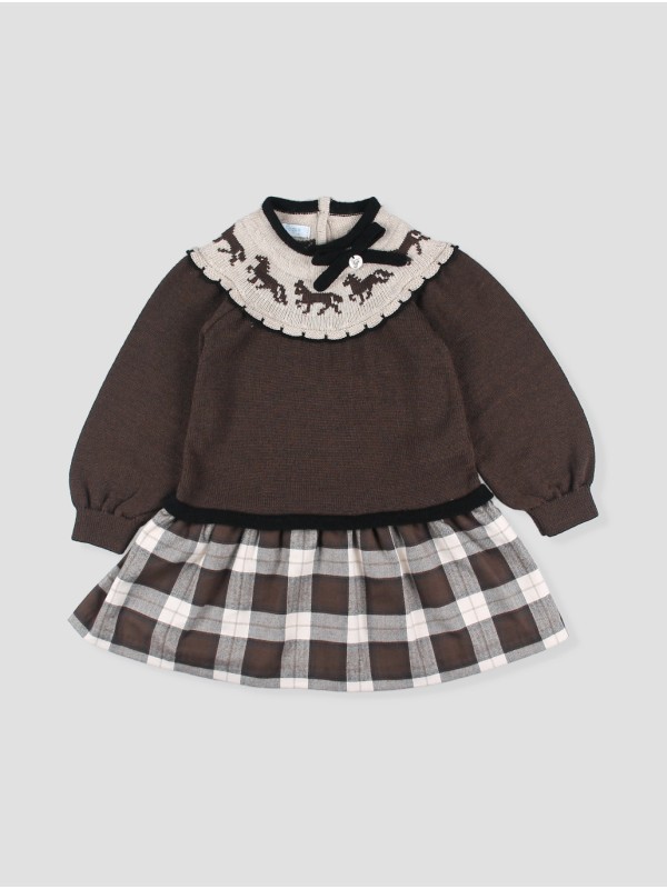 Vestido punto y tela Chocolate
