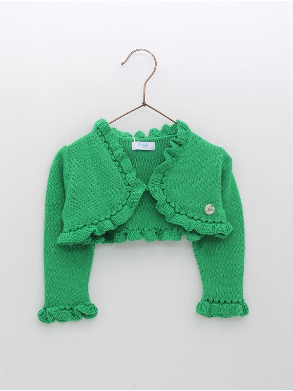 Jaqueta ponto liso pontas redondas e volantes