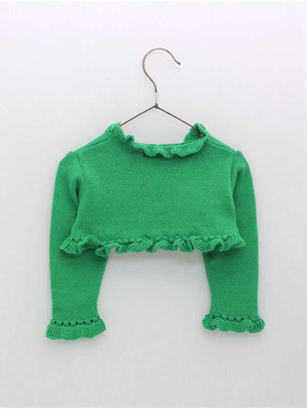 Jaqueta ponto liso pontas redondas e volantes