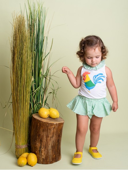 Camiseta sin mangas gallo y braguita volante