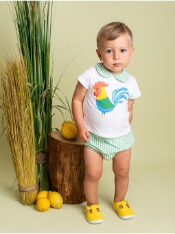 Baby boy set of rooster T-shirt and bloomers