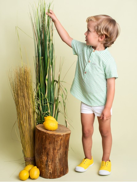 Camisa sersucker listras com pescoço padeiro