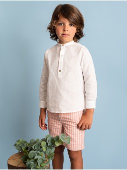 Calça bermuda com volta em baixos tecido listras