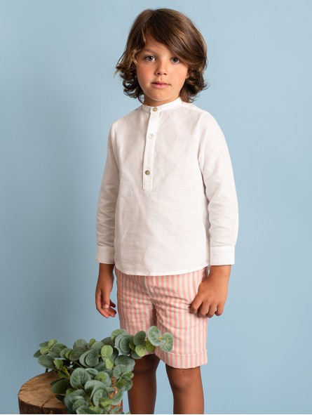 Pantalón bermuda con vuelta en bajos tejido rayas