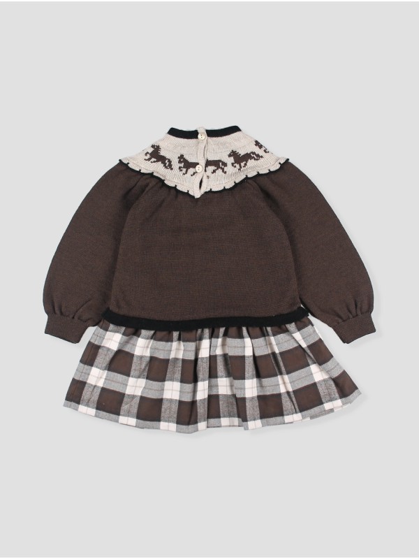 Vestido punto y tela Chocolate