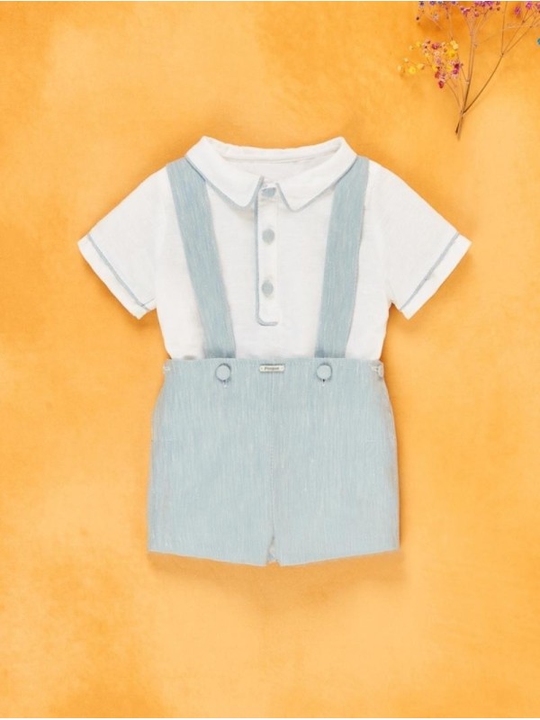 Plain false shirt and pants with suspenders