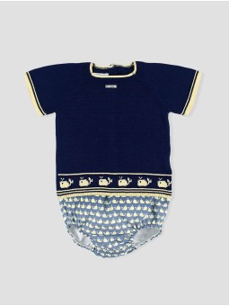 Baby navy knit whale set