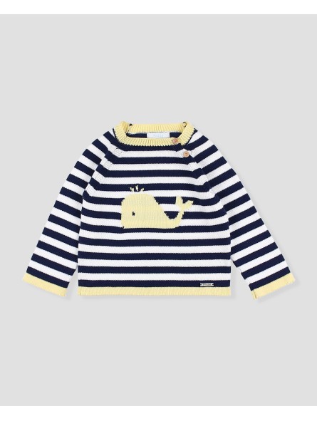 Striped jumper with whale intarsia