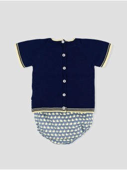 Baby navy knit whale set