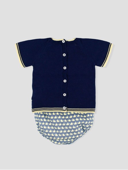 Baby navy knit whale set