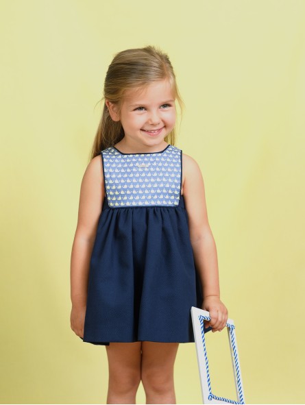 Girl navy piqué dress