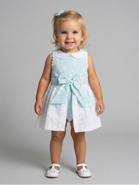 Girl gingham daisy romper