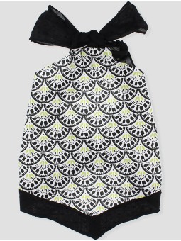 TOP EFECTO PAÑUELO EN TEJIDO EXCLUSIVO NEGRO Y FLUOR CC. CAPRI