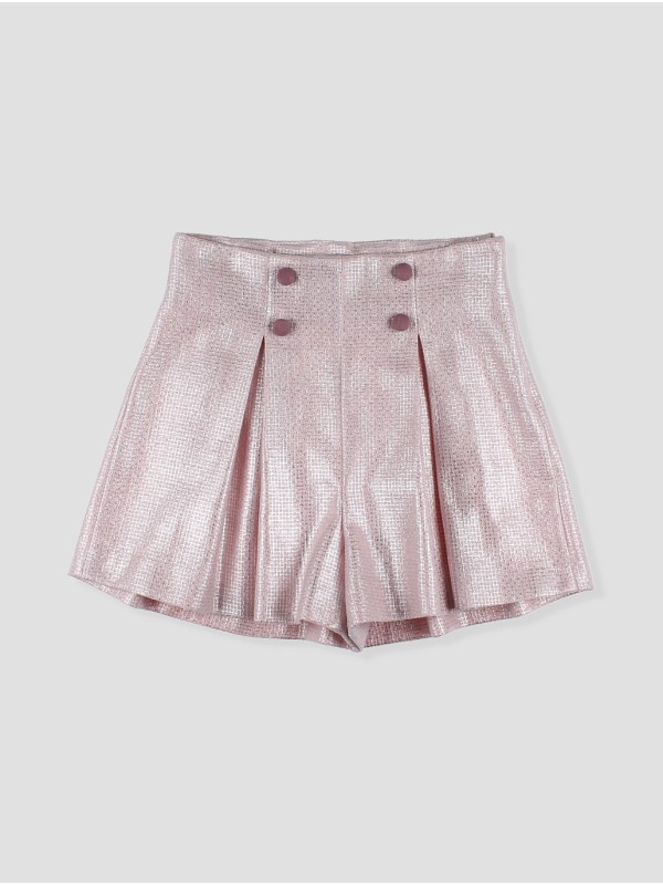 PANTALÓN CORTO TEJIDO CHANEL FRUNCIDO CON BOTONES FORRADOS LINO CC. MARSELLA