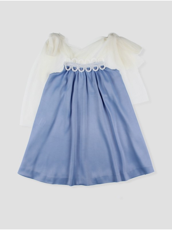 VESTIDO CON PUNTILLA EN PECHERA Y TIRANTES LAZADA EN TUL CC. VENECIA