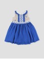 VESTIDO CUERPO BORDADO PUNTILLA SUPERPUESTA Y FALDA GASA CC. MÓNACO