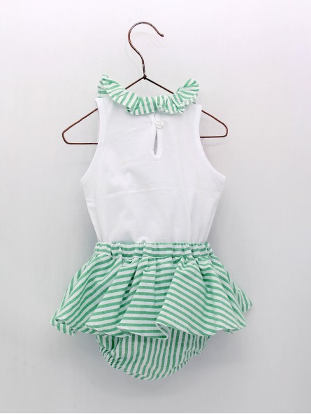 Girl set of rooster T-shirt and striped bloomers