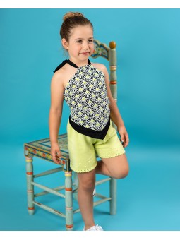 TOP EFECTO PAÑUELO EN TEJIDO EXCLUSIVO NEGRO Y FLUOR CC. CAPRI