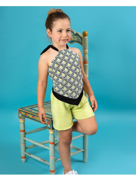 TOP EFECTO PAÑUELO EN TEJIDO EXCLUSIVO NEGRO Y FLUOR CC. CAPRI