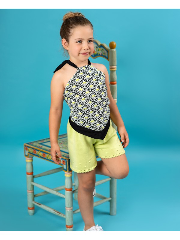 TOP EFECTO PAÑUELO EN TEJIDO EXCLUSIVO NEGRO Y FLUOR CC. CAPRI