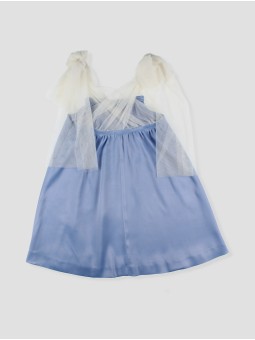 VESTIDO CON PUNTILLA EN PECHERA Y TIRANTES LAZADA EN TUL CC. VENECIA