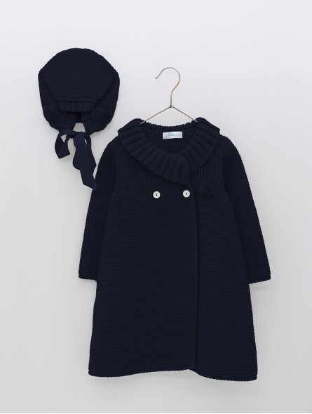 Knitted baby girl coat with bonnet