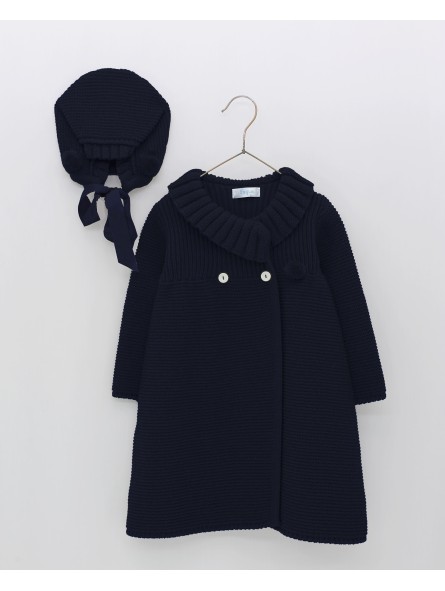 Knitted baby girl coat with bonnet