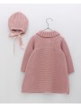 Knitted baby girl coat with bonnet