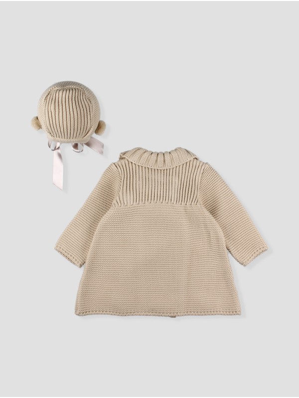 Knitted baby girl coat with bonnet